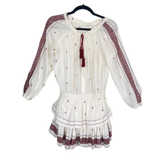 LoveShackFancy Embroidered Popover Ruffle Mini Dress Antique White Size 1 - Picture 2 of 9